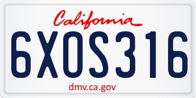 CA license plate 6XOS316