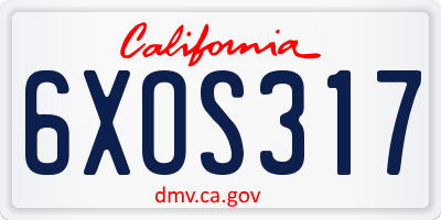 CA license plate 6XOS317