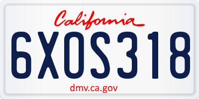 CA license plate 6XOS318