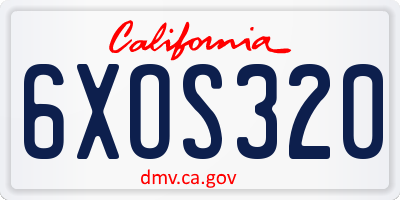 CA license plate 6XOS320