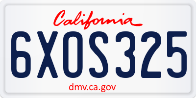 CA license plate 6XOS325