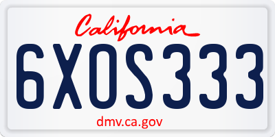CA license plate 6XOS333