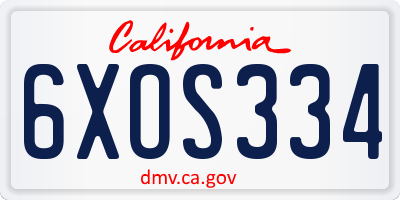 CA license plate 6XOS334