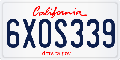 CA license plate 6XOS339