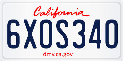 CA license plate 6XOS340