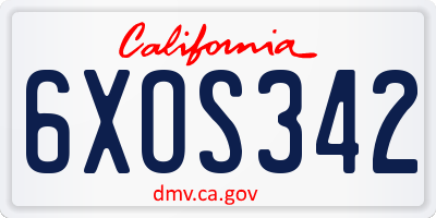 CA license plate 6XOS342