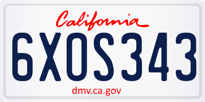 CA license plate 6XOS343