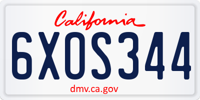 CA license plate 6XOS344