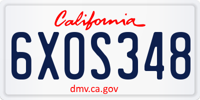 CA license plate 6XOS348