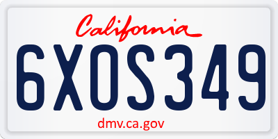 CA license plate 6XOS349