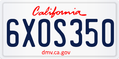 CA license plate 6XOS350
