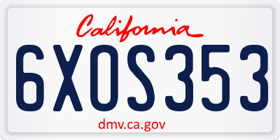 CA license plate 6XOS353