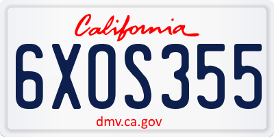 CA license plate 6XOS355