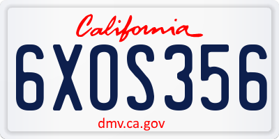 CA license plate 6XOS356