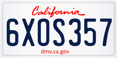 CA license plate 6XOS357