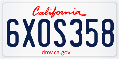 CA license plate 6XOS358