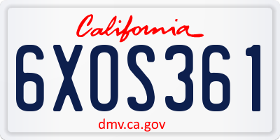 CA license plate 6XOS361