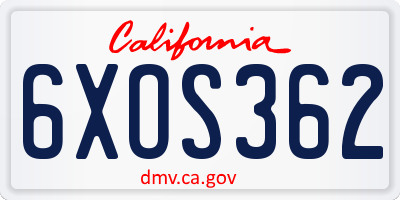 CA license plate 6XOS362