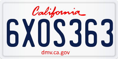 CA license plate 6XOS363