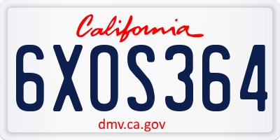 CA license plate 6XOS364