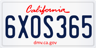 CA license plate 6XOS365