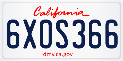 CA license plate 6XOS366