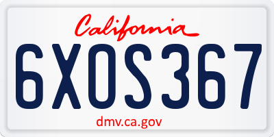 CA license plate 6XOS367