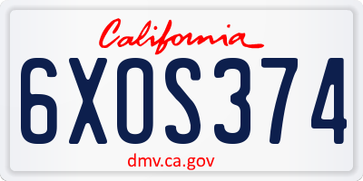 CA license plate 6XOS374