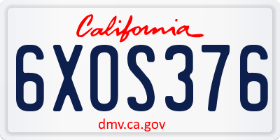 CA license plate 6XOS376