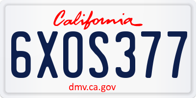 CA license plate 6XOS377