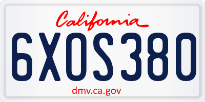 CA license plate 6XOS380
