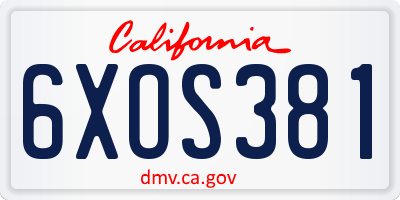 CA license plate 6XOS381