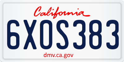 CA license plate 6XOS383