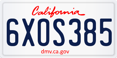 CA license plate 6XOS385