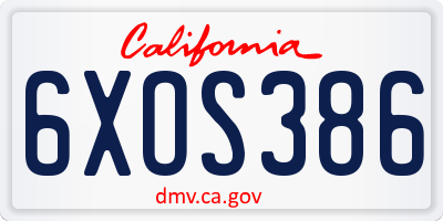 CA license plate 6XOS386