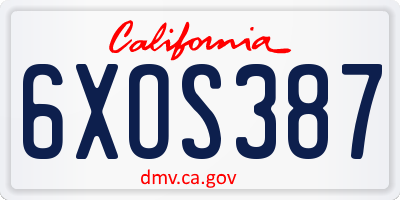 CA license plate 6XOS387