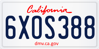 CA license plate 6XOS388