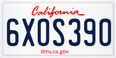 CA license plate 6XOS390