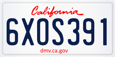 CA license plate 6XOS391