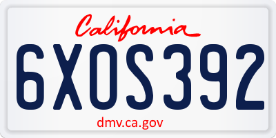 CA license plate 6XOS392