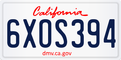 CA license plate 6XOS394