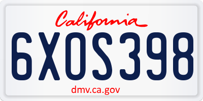 CA license plate 6XOS398