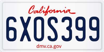 CA license plate 6XOS399