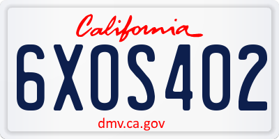 CA license plate 6XOS402