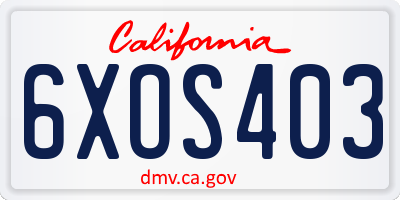 CA license plate 6XOS403