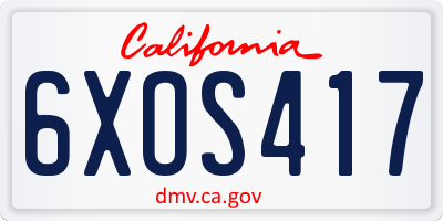CA license plate 6XOS417