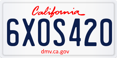 CA license plate 6XOS420