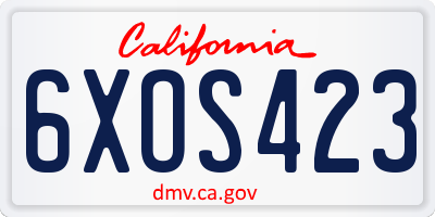 CA license plate 6XOS423