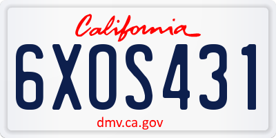 CA license plate 6XOS431