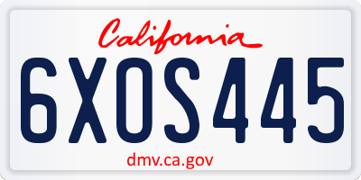 CA license plate 6XOS445
